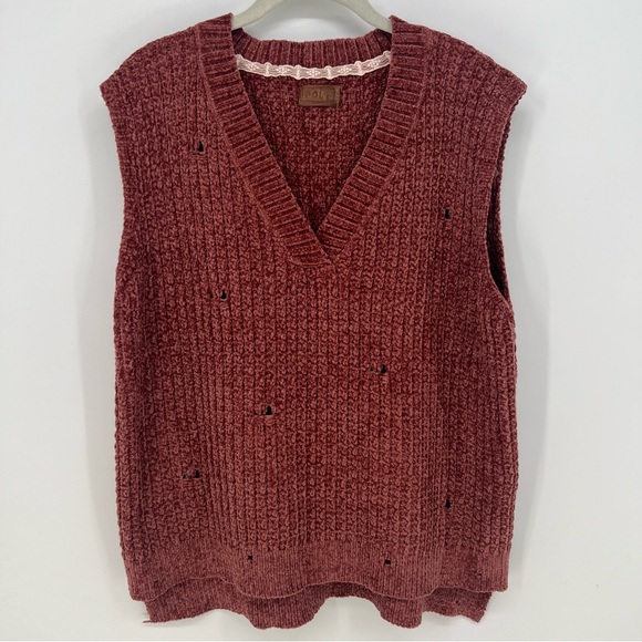 POL Sweater Vest Womens Faded Burgundy V-Neck Distressed Look Soft Feel NWOT - Picture 7 of 16